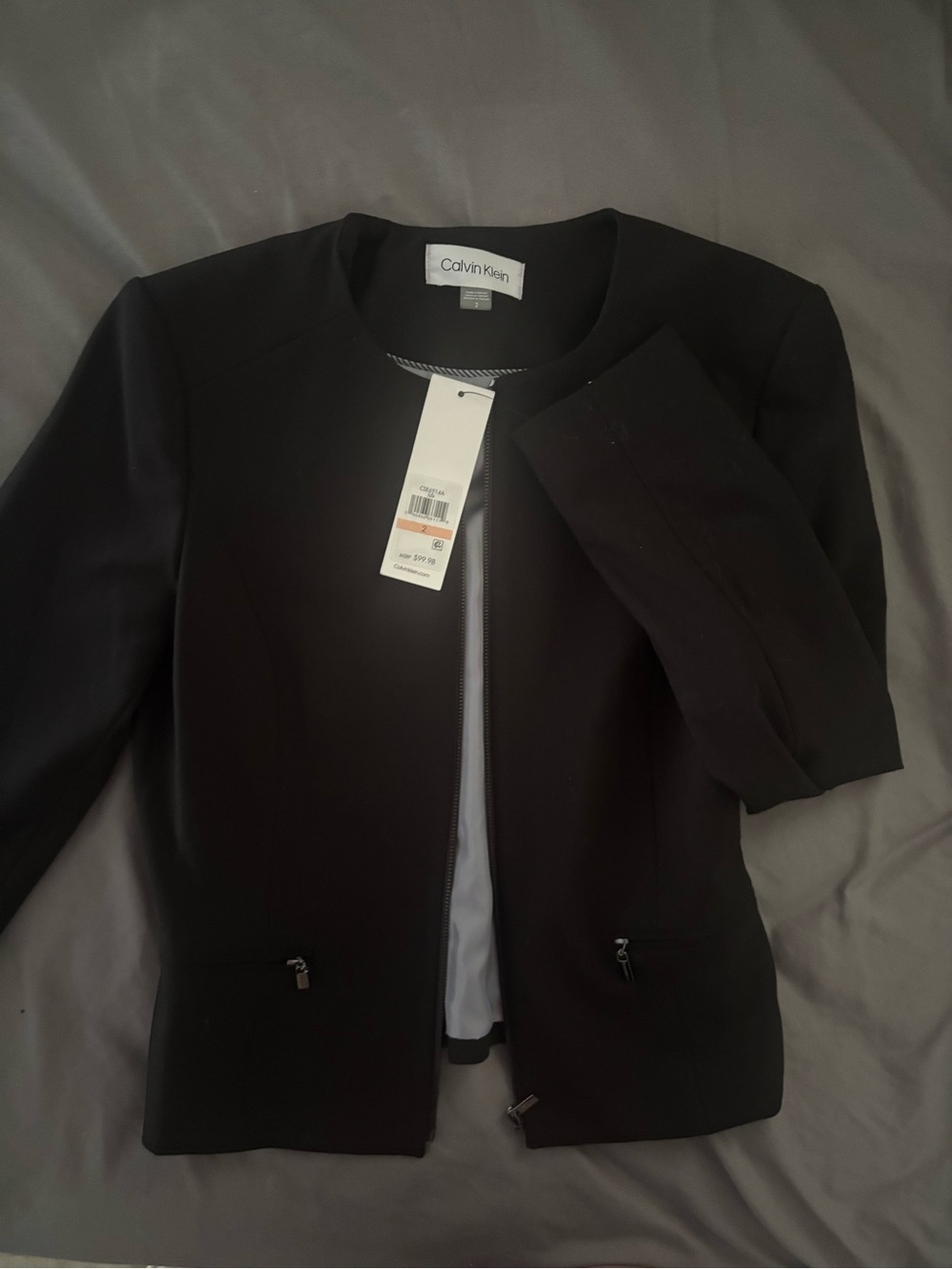 Calvin Klein Black Collarless Zip Jacket